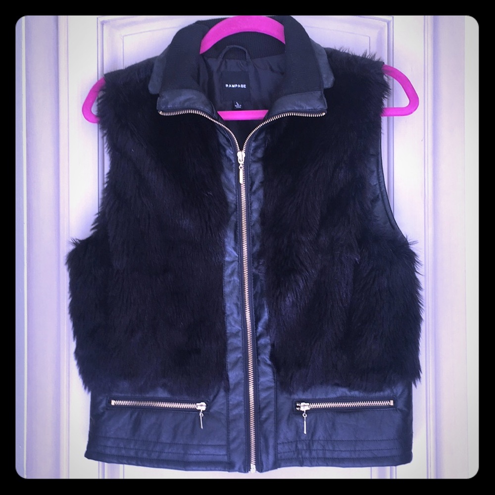 Rampage Leather and Fur Vest size Large